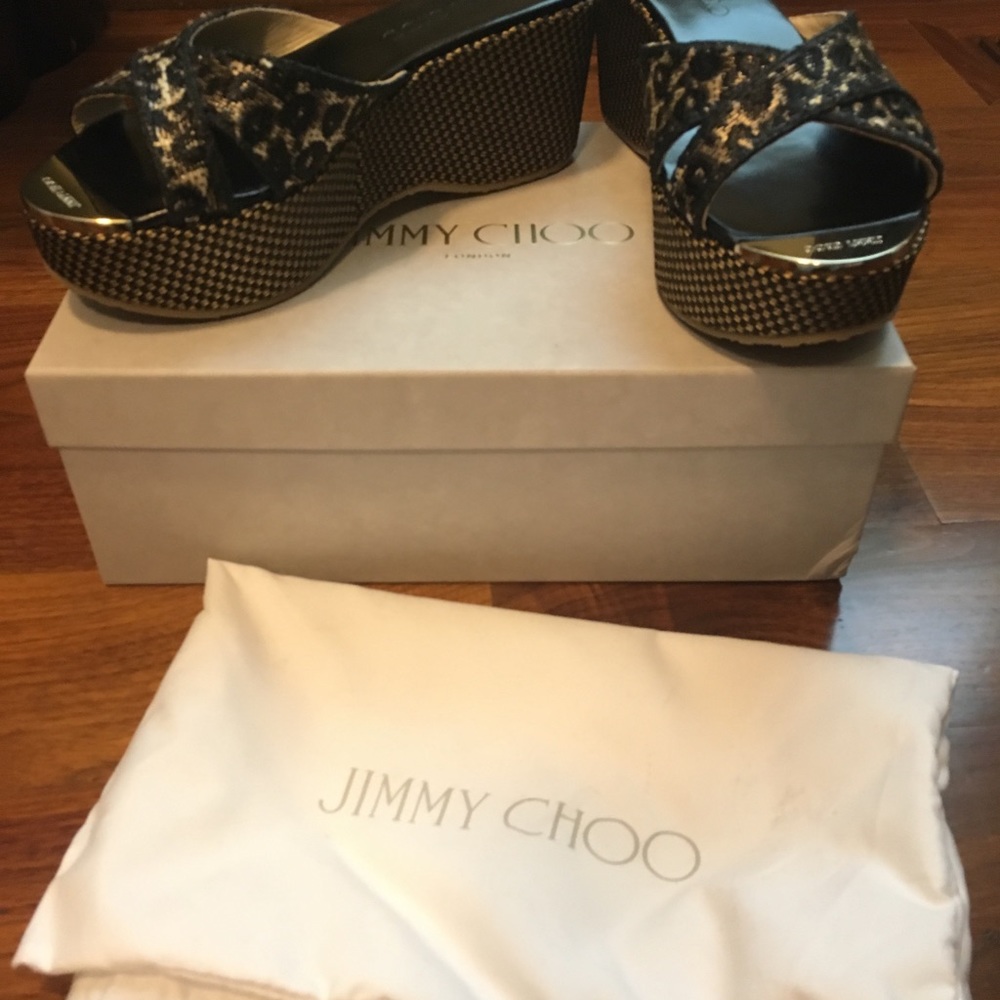 Jimmy Choo 151 Prima Raffia Leopard print platform - Picture 2 of 7